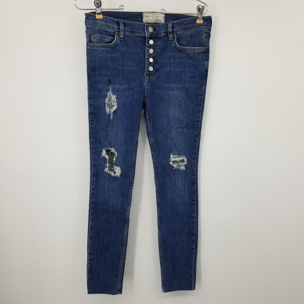 Free People Button Fly Women's Distressed Skinny Jeans Size 27